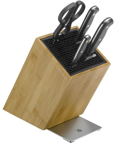 WMF Spitzenklasse Plus Vorteils Messerblock mit Messerset 5teilig, Made in Germany, 3 Messer geschmiedet, Bambus, Küchenschere, FlexTec Messerblock