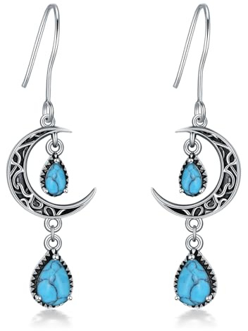 VONALA Silber 925 Hängend Keltische Ohrringe, Grün/Rot/Lila Mond-Ohrringe, Sterling Silber Keltischer Schmuck Geschenke für Damen und Mädchen