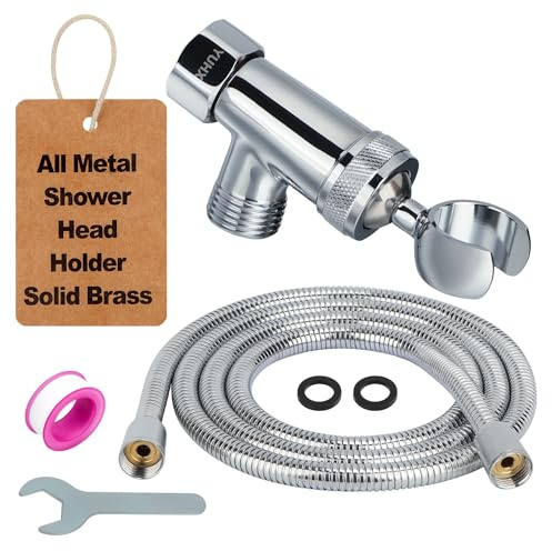 YUHX All Metal Shower Head Holder and Hose Stainless Steel Extra Long 6 ft,Adjustable Handheld Shower Arm Bracket,Premium Chrome