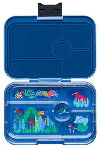 Yumbox Tapas - Lonchera XL a prueba de fugas, caja bento de 5 compartimentos para adultos y adolescentes (azul Monte Carlo, bandeja de la selva)