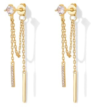 PAVOI CZ Ball Drop Earrings, 925 Silver, Yellow Gold, Size 19.5 Millimeters