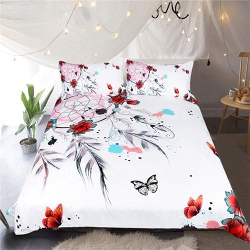 Bettwäsche 200x200 TraumfäNger-Schmetterling Bettwäsche Set 3D Bedruckte Bettbezug Set mit ReißVerschluss, Weich Flauschige Hypoallergen Bettbezug + 2 Kissenbezug