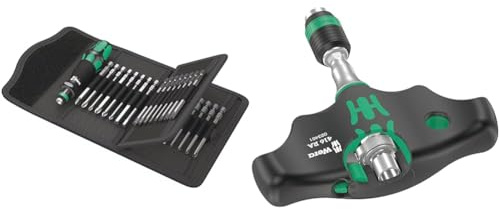 Wera Kraftform Kompakt 62, 33-teilig, 05059297001 & 05023461001 416 RA Quergriff-Bit-Handhalter mit Ratschenfunktion und Rapidaptor Schnellwechselfutter, 1/4, 45 mm, Schwarz-grün