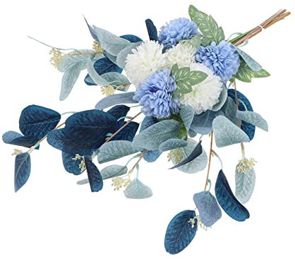Zerodeko Künstlicher Blumendekoration Eukalyptusblättern Chrysanthemenstrauß mit Gestalteter aus Seide Dekorative und Stilvoll und Natürlich Blumenstrauß für Zuhause Büro