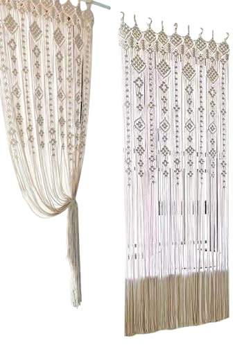 Nbhuiakl Handgewebte Boho-Makramee-Vorhänge, 200 x 80 cm, Makramee-Vorhänge, Boho-Dekoration für Hintergrund