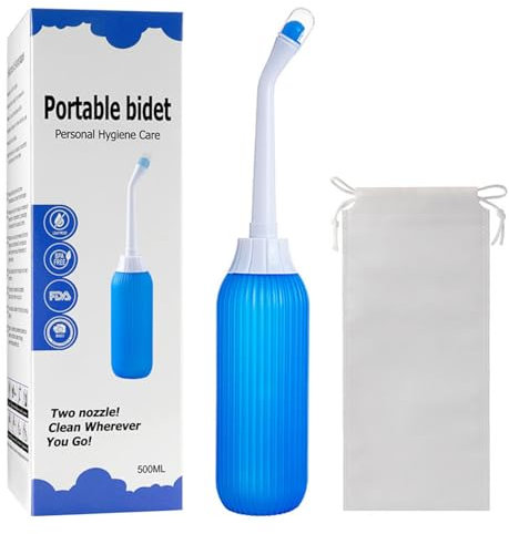 Brigtviee Bidet Portatile per Assistenza Post Parto - Bottiglia Perianale da 500 ml - Bidet da Viaggio per Docce Intime Personale - Peri Bottle con Testa dell'irrigatore Retrattile,Blu