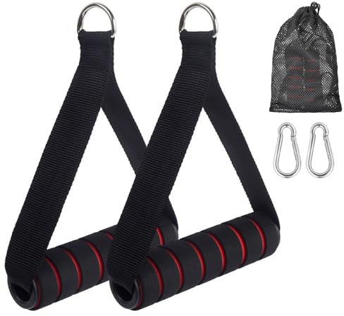 Resistance Band Handle, 2 Pcs Gym Handles, Heavy Duty Cable Machine Attachment with 2 Carabiner Hooks for Fitness Workout Bands Crossover Tricep Exercise Strength Trainer Gym Cable Attachments