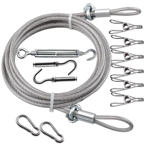 IkErna 304 Edelstahl-Wäscheleine, Drahtseil Für Draußen Und Drinnen, Zum Aufhängen Von Wäsche Zum Trocknen Mit Spannsystem, Länge 1–3,5 M/Length 1.5M