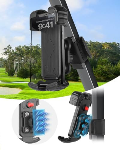 LEAPGOMAX Magnetische Golfwagen-Handyhalterung mit Vibrationsdämpfer und ultrastarken Neodym-N52-Magneten für EZGO/Clubauto/Yamaha/Icon, Golfwagen-Handy-Caddy für iPhone/Galaxy/Google Pixel