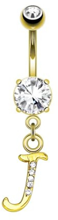 beyoutifulthings Bauch-nabelpiercing Buchstaben-Anhänger Gold Clear Nabel-Piercing Chirurgenstahl Bananabell Stab-länge 10-mm