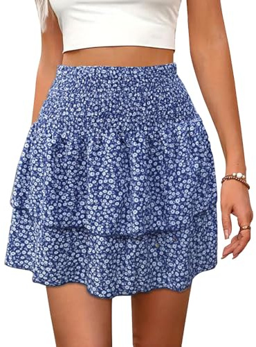 XFSRG Gonna Donna Corta Estivo con Stampa Floreale Boho Vita Alta A-Linea Chic Elastico