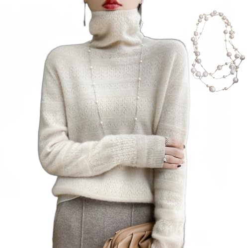 KEYULI Angora Pull à col roulé en cachemire pour femme, pull ample et chaud à col roulé pour femme avec collier