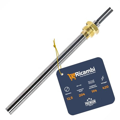 ERICAMBI®, Resistenza Candeletta Cartuccia Accensione per Stufe a Pellet HT62682 con Raccordo Filettato 3/8 Gas, Lunghezza Totale 204 mm - Potenza 420W - Diametro 12,5 mm