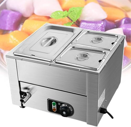 Scaldavivande Elettrico - 800 W Commerciale Bagnomaria, Scaldavivande Da Tavolo a Vapore in Acciaio Inox, Controllo Della Temperatura 0-85 °c per Ristorante, Cucina, Hotel, Mensa,3Lids
