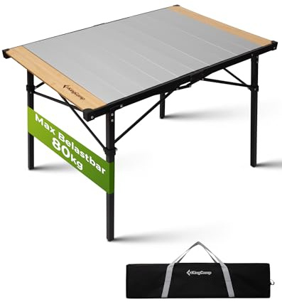 KingCamp Folding Camping Table with Aluminum Frame | Roll-Up Tabletop for 4-6 People | Foldable & Durable up to176 lbs (80 kg), Silver, 40 x 28 inches (102 x 70 cm), L