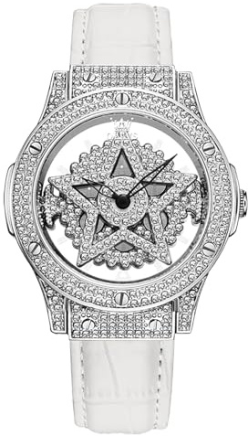 OLEVS Damen-Armbanduhr, Diamant-Zifferblatt, Quarzuhr, Edelstahl, modisch, nachtleuchtend, wasserdicht, analoge Uhr für Frauen, Romantisches Geschenk für Freundin, 9938 - Fünf-Sterne-weißes