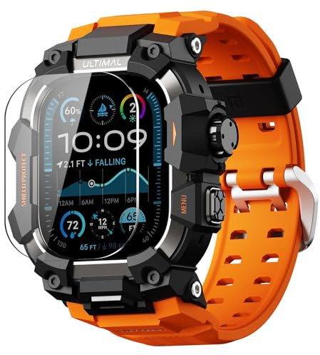 ULTIMAL Sports Bands Compatible with Apple Watch Strap 44mm/45mm, Military Protective Bumper Case, Rugged TPU iWatch Strap, Adjustable Band for Apple Watch Series 9 8 7 6 5 4 SE