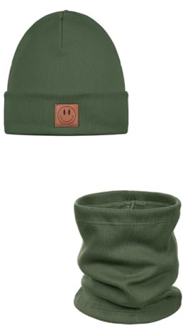 Ander Smile Mütze und Schal Set Kinder 97% Baumwolle, angenehm weich - Beanie Mütze Kinder, Schlauchschal, Loop Schal, Baumwollmütze für Jungen & Mädchen - Übergangsmütze Herbst Frühling