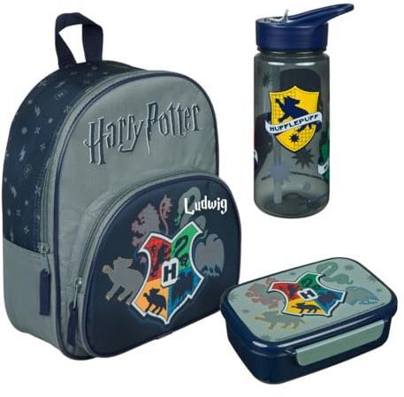 Kindergartenrucksack Harry Potter grau,- Personalisiert mit Name, Kinderrucksack Set Hogwarts
