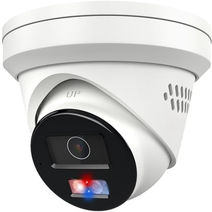 Anpviz 5MP Wired PoE IP Camera, Strobe Red & Blue Light and Audio Alarm, Metal Turret Security Camera Outdoor, Two Way Audio, Smart Dual Light, Human Vehicle Detection, IP67, IPC-D3653WD-RB (H Series)