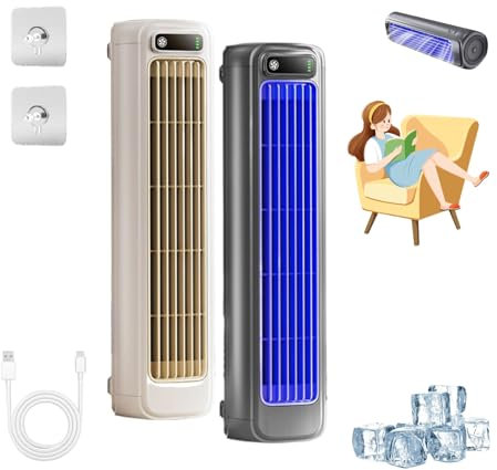 Brizaac aire acondicionado, sollymall ace enfriador, aire acondicionado portatil silencioso, enfriador de aire, ventilador de pared silencioso con 3 velocidades, recargable (Gris+Beige)