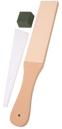 SHINEOFI Holzgriff Lederschärfbrett Doppelseitig mit und Polierfläche für Rasiermesser Holz und Lederwerkzeuge Poliercompound Kleines Handliches Schleifbrett für Präzises Schärfen