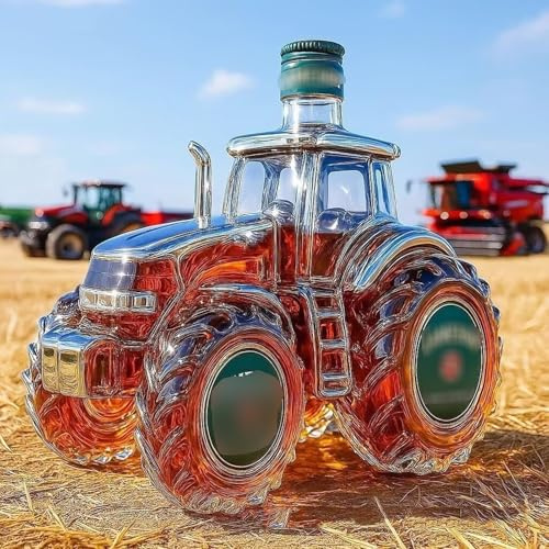 Arte Estatua - 300ML Decantador Whisky, Escultura De Botella De Whisky Con Forma De Tractor, Adorno De Decantador De Whisky De Vidrio Premium, Regalo Para Entusiastas Granja Y Los Camiones(D)