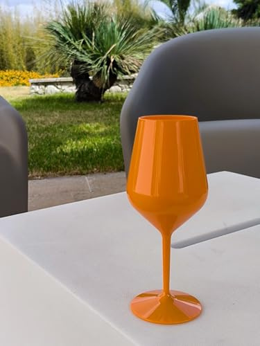 R.G.Service Calice da vino arancione, confezione da 6 pezzi in plastica dura, resistenti agli urti. Bicchiere da cocktail o vino per feste, hotel e bar