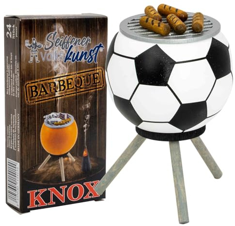 Seiffener Volkskunst Forno per affumicatura, statuetta per affumicatura, 10 cm, griglia + coni di incenso, barbecue, barbecue con salsicce, bianco + Knox