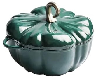 Forno olandese per zucca Pentola smaltata a forma di zucca, pentola in ghisa, for zuppa, forno olandese multifunzionale, rivestimento antiaderente, casseruola con coperchio(C 31cm green)