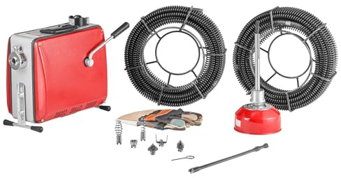 VEVOR Desatascador de Tuberías Eléctrico 500 W 1400 RPM con Cable de Resorte de 40 m x 16 mm, 0,4 m x 12 mm, 5 m x 9,5 mm y 6 Cabezales de Limpieza, Apto para Tuberías de 50 a 110 mm de Diámetro