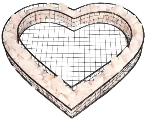 Gartenwelt Riegelsberger Herz-Gitter mit Rosenquarz Dekosteinen | Für Grab, Garten & Terrasse | Grabschmuck, Grabdeko & Pflanzschale für Allerheiligen