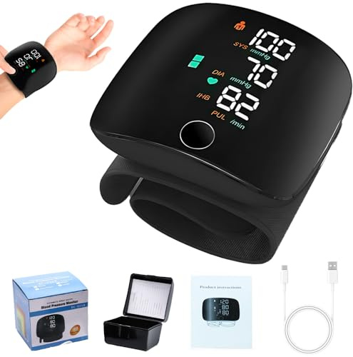 Tensiomètre au Poignet, Moniteur De Pression Artérielle De Poignet avec écran Tactile LED, Brassard Réglable Mémoire 2 Utilisateur x 99 Mesures pour un Usage Domestique
