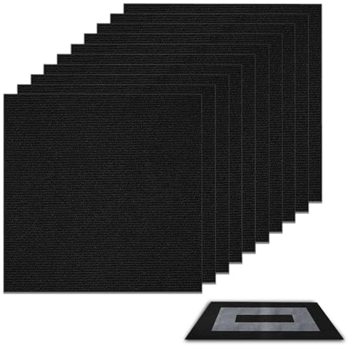 Dalles de Moquette Autocollantes, 10 Pièces Moquette Chambre, 30 x 30 cm Ensemble de Dalles de Moquettes, Dalle de Moquettes Lavables en Machine, pour Cuisine, Balcon, Salle de Bain(Noir)