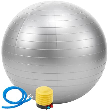 JF HOME BLISS Anti-Burst Exercise & Yoga Ball 65cm — Extra-Thick Heavy-Duty Stability Ball for Pregnancy & Maternity, Office-Chair & Gym Use, Includes Quick Pump (Grey)