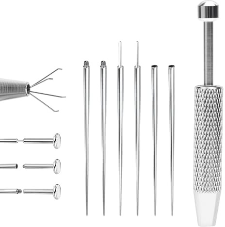 LOLANIUT 7 stycken piercingklämmor i 316L rostfritt stål, professionella piercingverktyg och tillbehör för öron, näsa, läpp, tunga, gör-det-själv-smyckesbyte, 7 stycken