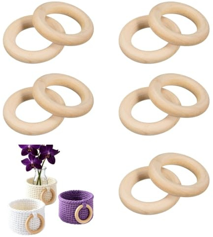 JYNXOR 10 Stück Holzringe zum Basteln, Makramee Ringe, Serviettenringe, Holzring Hölzern, Natürliche Holzreifen, für Kunst & Handwerk, Heimwerken, Wohnkultur & Schmuckherstellung (Ø 70mm)