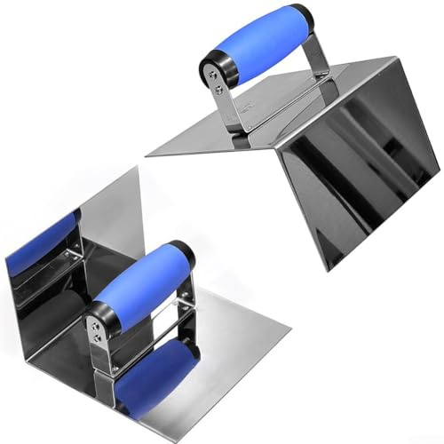 Truelle d'angle en acier inoxydable pour cloison sèche, pour angles intérieurs et extérieurs avec poignée en caoutchouc, outil de finition lisse, pour maçonnerie et carrelage (2 coins intérieurs)