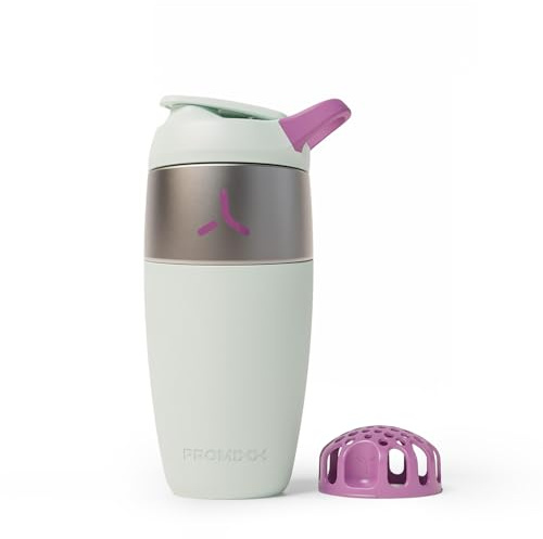 Promixx Pursuit Stainless Steel Shaker Bottle - 26oz Lightweight Metal Protein Mixer with Snap-Fit Agitator for Smooth Shakes - Leak-Proof Gym Shaker Cup for Fitness & Travel - Seagrass Green