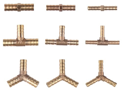 Lurrose Boquilla Adaptadora de Cobre para Manguera Gas Natural 9 Piezas (6 8 10 Mm) Conector Triple en T Resistente a Alta Temperatura para Parrillas y Cocina al Aire Libre