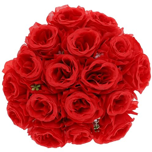 Ipetboom 18-Head Red Artificial Rose Bouquet for Cemetery Memorial, Silk Flowers for Grave Decoration, Fade-Resistant Floral Arrangement for Funeral and Wedding Use