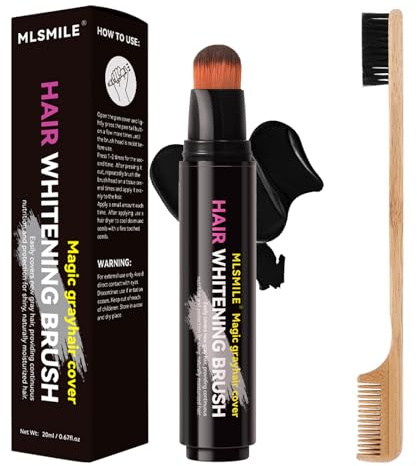 Barra y pincel para retocar raíces: Herramienta instantánea tipo bolígrafo para retocar raíces y teñir barba, cubre canas sin ensuciar con aplicador de precisión(Negro)