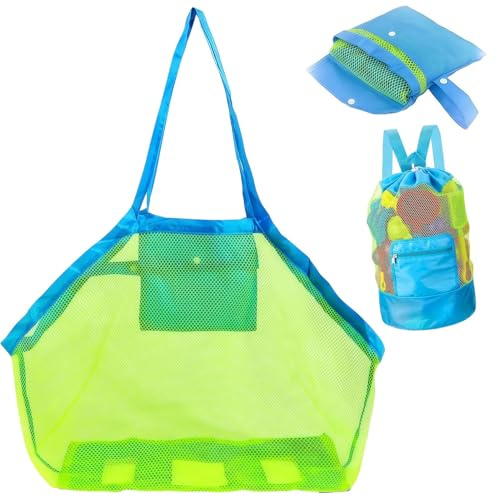 2 Stück Strandspielzeug Tasche - Netz Rucksack, Sandspielzeug für Kinder, für Sandspielzeug Wasserspielzeug, Netztasche Strand Aufbewahrungstasche für Strand, Schwimmbad, Urlaub mit Familie