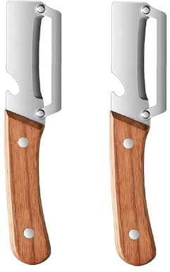 YEJAHY Set di 2 Pelaverdure in Acciaio Inox, Pelapatate con Manico in Legno, Sbucciatore Universale 2-in-1 con Apribottiglie, Coltello per Sbucciare Frutta e Verdura, Ergonomico e Antiruggine