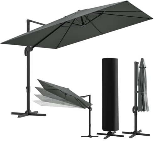 STEELSØN Lyrion Sonnenschirm rechteckig 300x300 cm - Ampelschirm inkl. Schutzhülle – Gartenschirm neigbar & 360° drehbar - UV50+ Sonnenschutz Terrasse - wetterfest – Aluminium Gestell - anthrazit