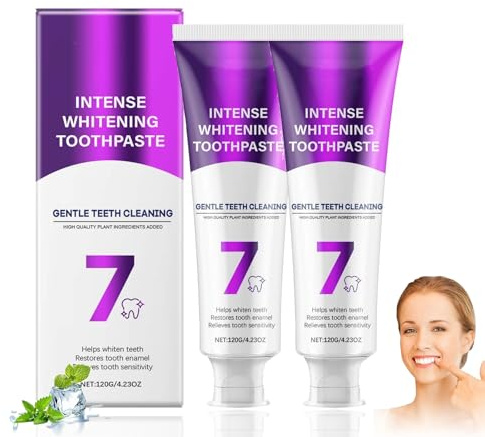 7 Pro Starke Zahnaufhellungs-Zahnpasta, Intense Whitening 7 Pro, Intensive Zahnaufhellung Zahnpasta, Frischer Atem, Gesundes Zahnfleisch, Sanfte Formel für weißere Zähne & Frischen Atem (2PC)