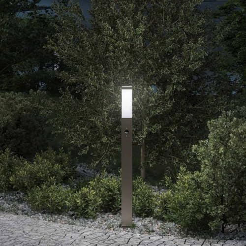 QUAHEAS Lampada a colonna in acciaio inox, 80 cm, con protezione IP44, sensore di movimento PIR, lampada da esterno per giardino, terrazza, vialetto, a risparmio energetico, con diffusore e regolabile