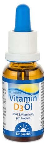 Dr Jacob's Vitamin D3 Öl Tropfen 800 IE I ideal dosierbar für die ganze Familie auch Kleinkinder I für Immunsystem, Muskeln und Knochen¹ I Apotheken-Qualität I hohe Bioverfügbarkeit 20 ml 640 Tropfen