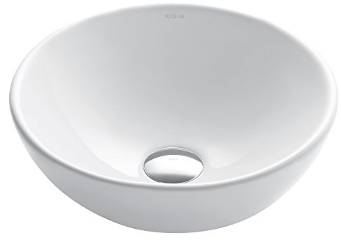 KRAUS Elavo Round Vessel White Porcelain Ceramic Bathroom Sink, 14 inch KCV-341
