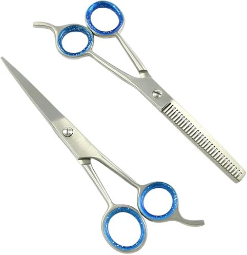 ASM Hairdressing Barber Hair Scissors + Thinning Scissor Set - Heavy Duty Stainless Steel Hairdressing Scissors for Cutting Hair - Barber Scissor for Women & Men, Adult (Silver, 5)